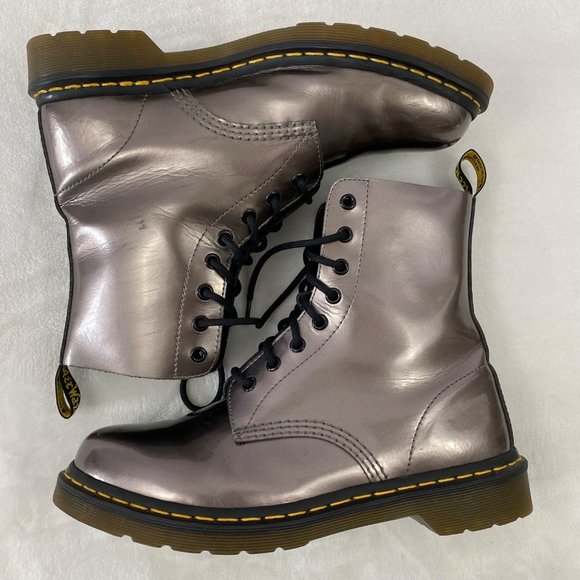🩶Dr. Martens Doc Martens 1460 Pascal Metallic Pewter Leather Boots Womens 10🩶 - Picture 7 of 12